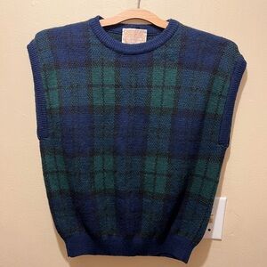Vintage Pendleton Virgin Wool Sweater Vest: Blue Green Plaid, Medium